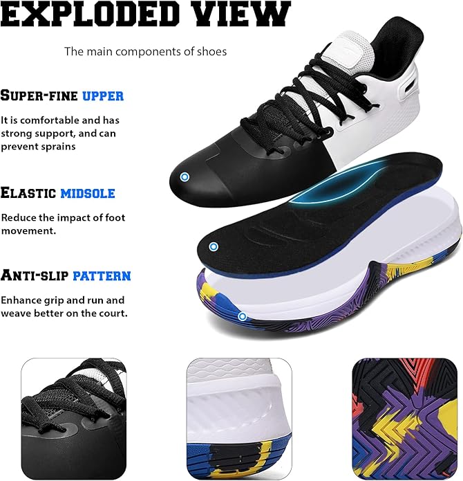ASHION Kids Basketball Shoes Boys Girls Sneakers Mid-Top Lace Up Cushion Anti Slip Athletic Outdoor Sport Shoes for Unisex-Child