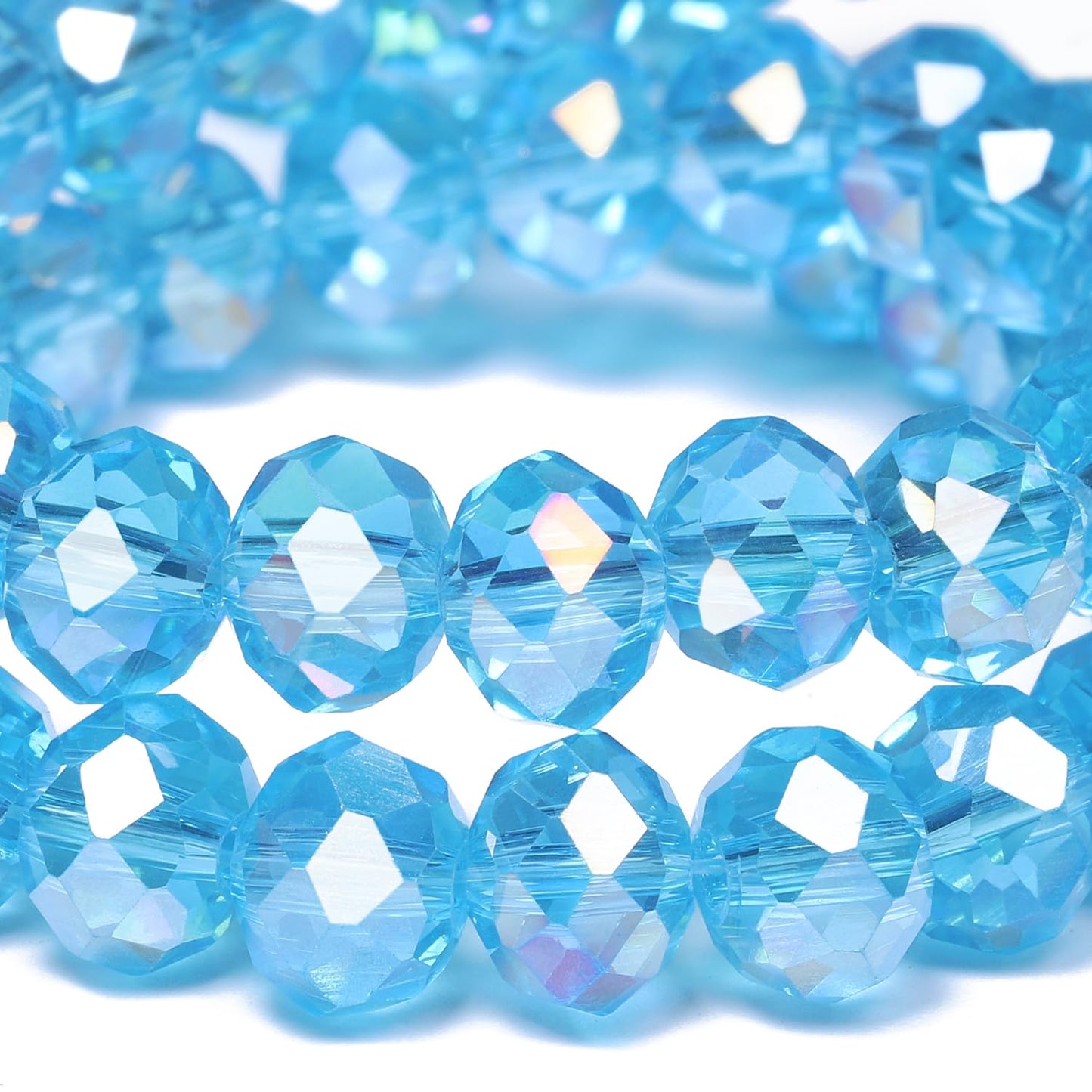 NITOPUPU 300pcs 8mm Crystal Glass Beads for Jewelry Making Faceted Rondelle Flat Beads for Bracelets Necklace Earrings DIY Crafts (Lake Blue Crystal AB Bead)