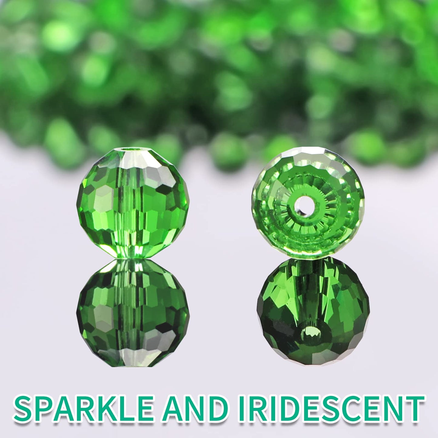 Crystal Glass Beads for Jewelry Making, 80 Pieces Crystal Beads, 10mm Glass Beads, Round Faceted Beads Bulk for Craft Necklace Bracelet Earring (Green)