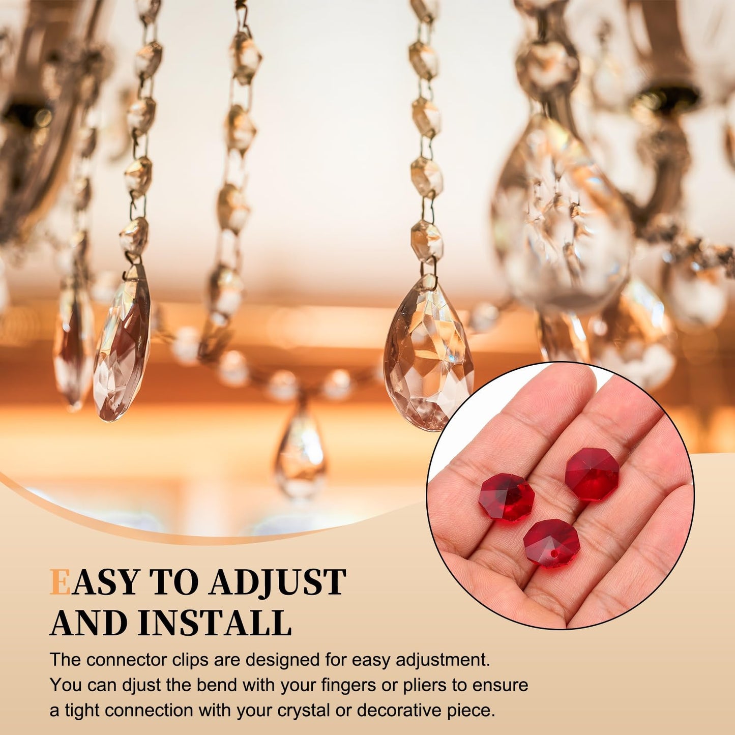 uxcell 50Pcs 1 Hole Crystal Octagon Beads, 14mm K9 Glass Hanging Chandelier Beads Prisms Parts for Crystal Chandeliers Lamp Hanging Pendant Jewelry DIY Craft, Dark Red