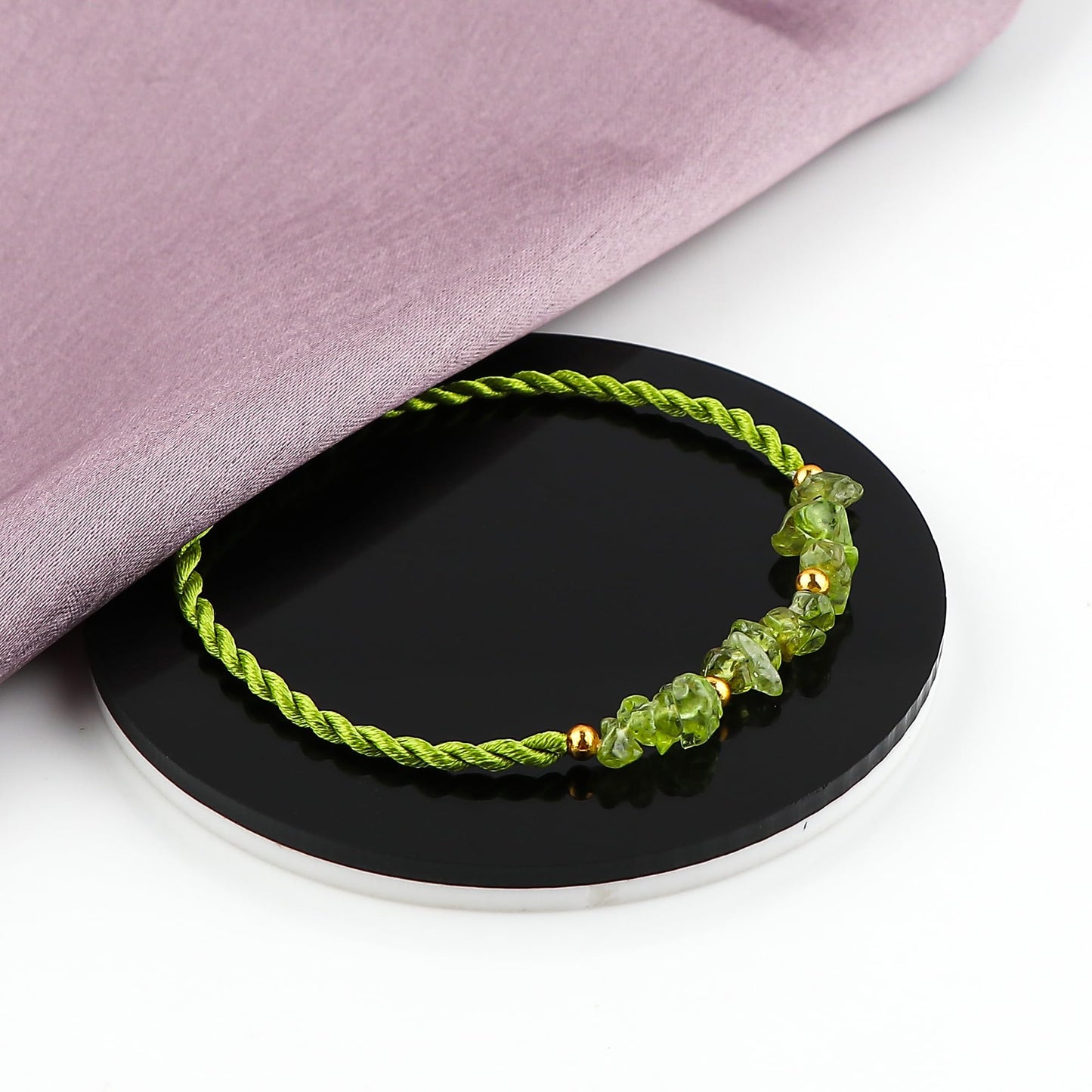 GEMSYMPHONY Peridot Gemstone Chips Rope Bracelet – Adjustable Handmade Crystal Chip Bead Bracelet for Women & Men, Natural Stone Healing Jewelry, Boho Style, Unisex Spiritual Gift (Peridot)