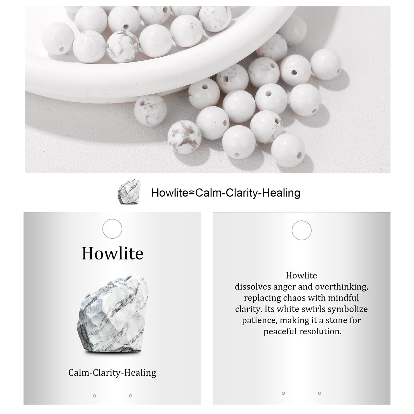Vinswet 60pcs 6mm Howlite Natural Stone Beads Round Genuine Real Stone Beading Loose Gemstones DIY Smooth Bead for Bracelet Necklace Earrings Jewelry Making