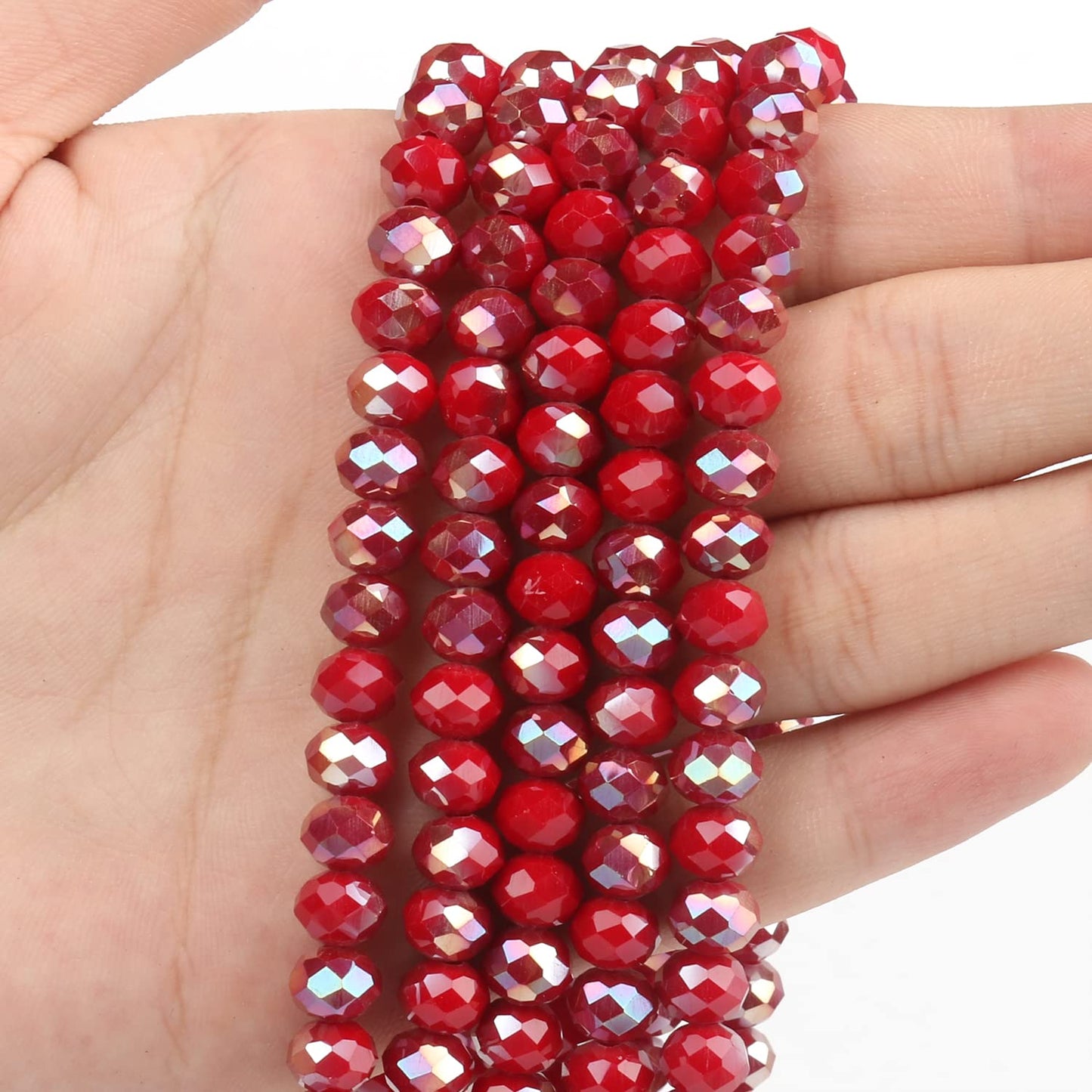 NITOPUPU 1000pcs 4mm Crystal Glass Beads for Jewelry Making Faceted Rondelle Flat Beads for Bracelets Necklace Earrings DIY Crafts (AB Red Jade Half-Plated Crystal Bead)