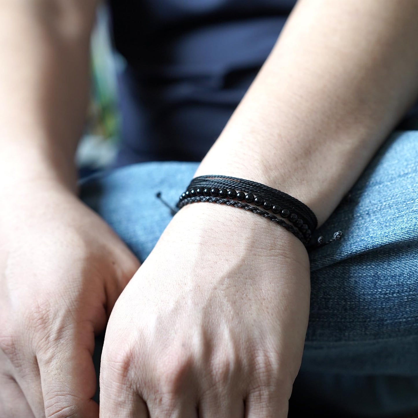 Handmade Natural Stone Beaded Healing Bracelet Gift for Men Adjustable Rope String Bracelet (Onyx, Adjustable)