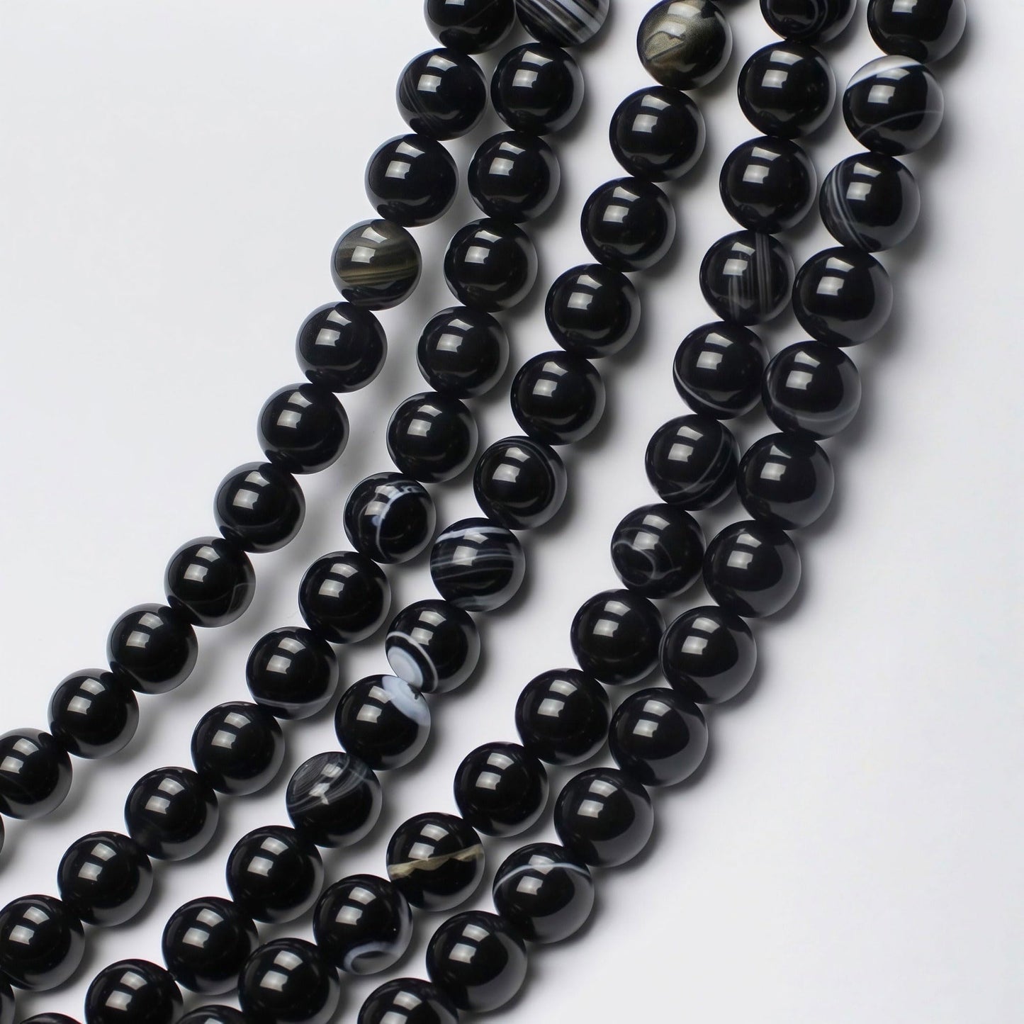 MJDCB Natural Black Striped Agate Round Loose Beads for Jewelry Making DIY Bracelet Necklace (4mm)