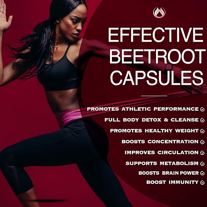 THE ENCLARE NUTRITION Beet Root Capsules 1300mg. Organic Beet Root Powder Capsules Support Heart Health, Blood Pressure, Brain, Energy. Beetroot Powder Nitric Oxide Supplements for Men & Women 60ct