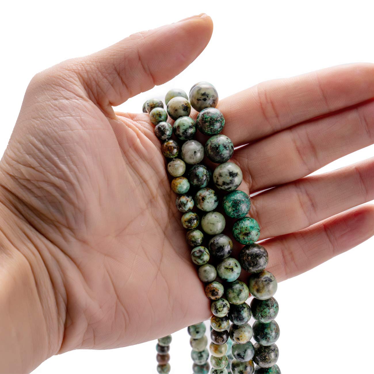 BEADIA Natural African Turquoise Stone Round Loose Semi Gemstone Beads for Jewelry Making 6MM 61PCS