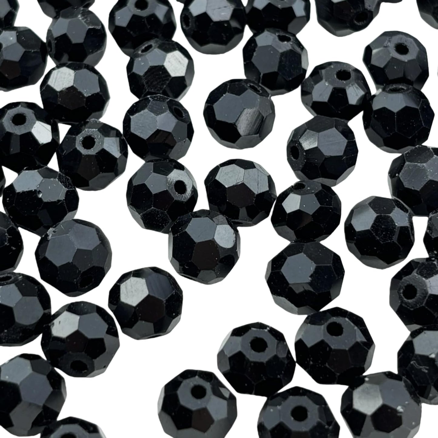 YUEXIGO 200pcs 6mm Round Crystal Glass Beads for Jewelry Making, Faceted Crystal Glass Spacer Beads for Bracelet Earring Necklace DIY Craft(Black)