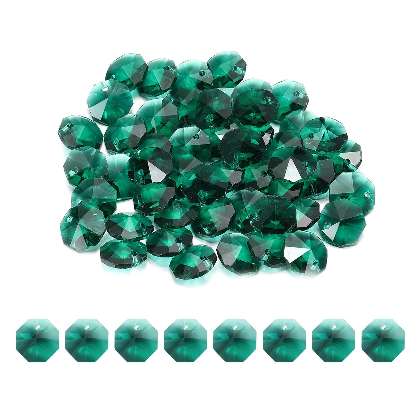 uxcell 50Pcs 1 Hole Crystal Octagon Beads, 12mm K9 Glass Hanging Chandelier Beads Prisms Parts for Crystal Chandeliers Lamp Hanging Pendant Jewelry DIY Craft, Peacock Green