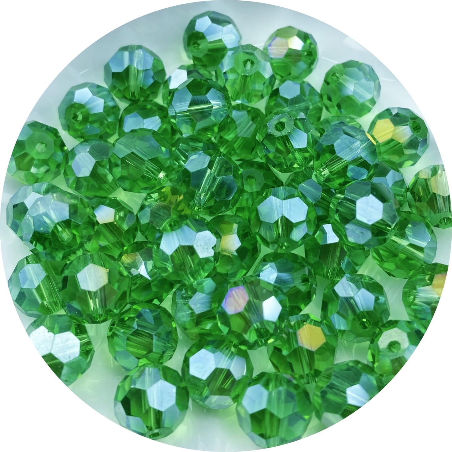 Xinhongo Crystal Glass Beads 50 Pieces 10mm Round Faceted Glass Spacer Beads for Jewelry Making Bracelet Earring Necklace DIY Craft Supplies(Green AB)