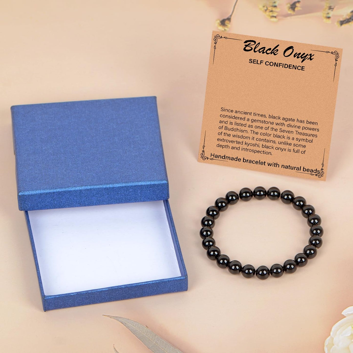 LPBeads Handmade Natural Gemstone Stretch Elastic 8m Black Onyx Bracelet Healing Crystal Round Stone Beads Jewelry Gifts for Women Men