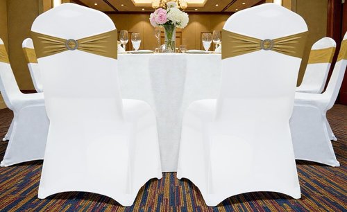 MDS Spandex Foil Chair Sashes - Universal Elastic Stretch Bands with Buckle for Weddings | Metallic Gold (Pack of 10)
