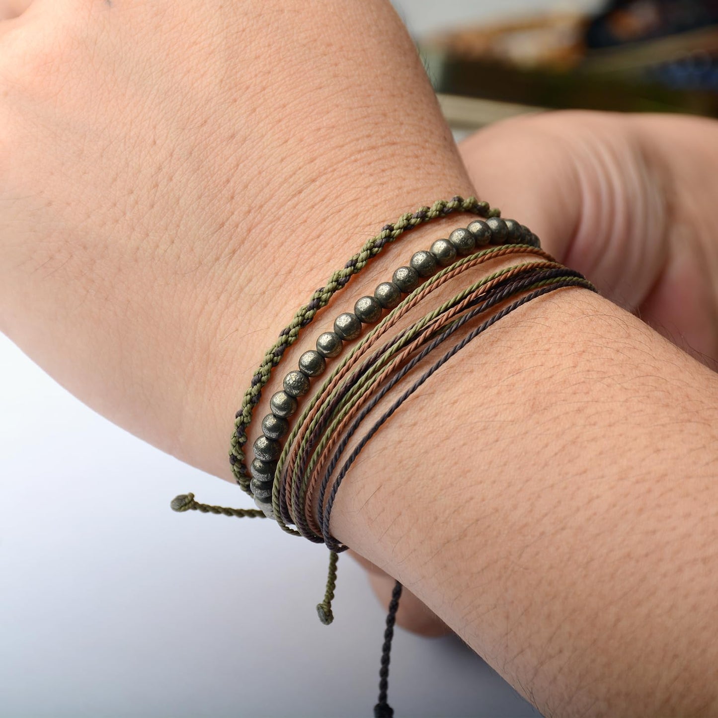 Handmade Natural Stone Beaded Healing Bracelet Gift for Men Adjustable Rope String Bracelet (iron-pyrite, Adjustable)