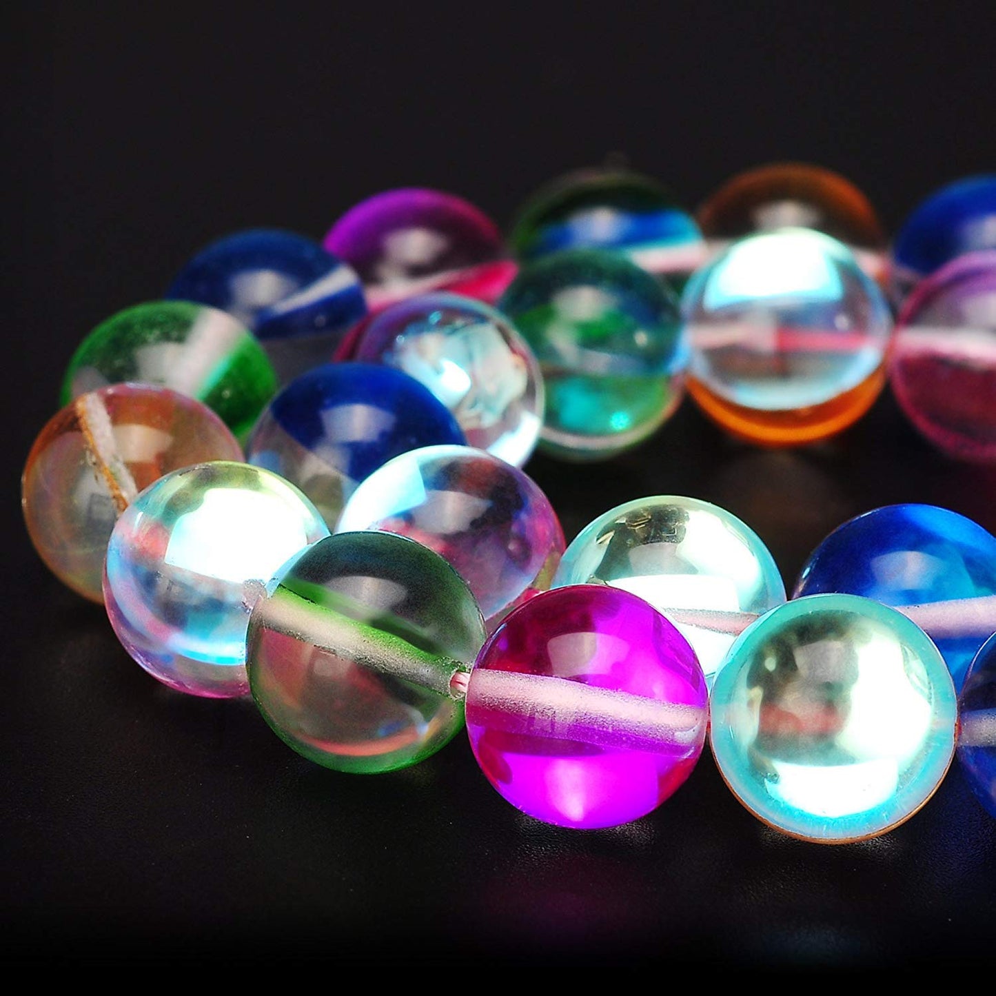 RUBYCA Round Moonstone Crystal Glass Beads Aura Iridescent for Jewelry Making (1 Strand, 10mm, Mix)