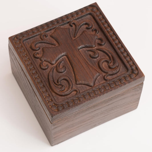 KATINAT Hand-Carved Wooden Cross Keepsake Box – Christian Prayer Box, Rosary Holder & Religious Jewelry Box, Catholic Gift for Women & Men, Baptism, Confirmation, Memorial & Sympathy Gift