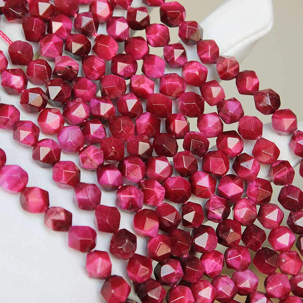 MJDCB Best Sellers Natural Stone Beads Faceted Polygon Rose Red Tiger Eye Crystal Energy Stone Healing Power for Jewelry Making(8mm)