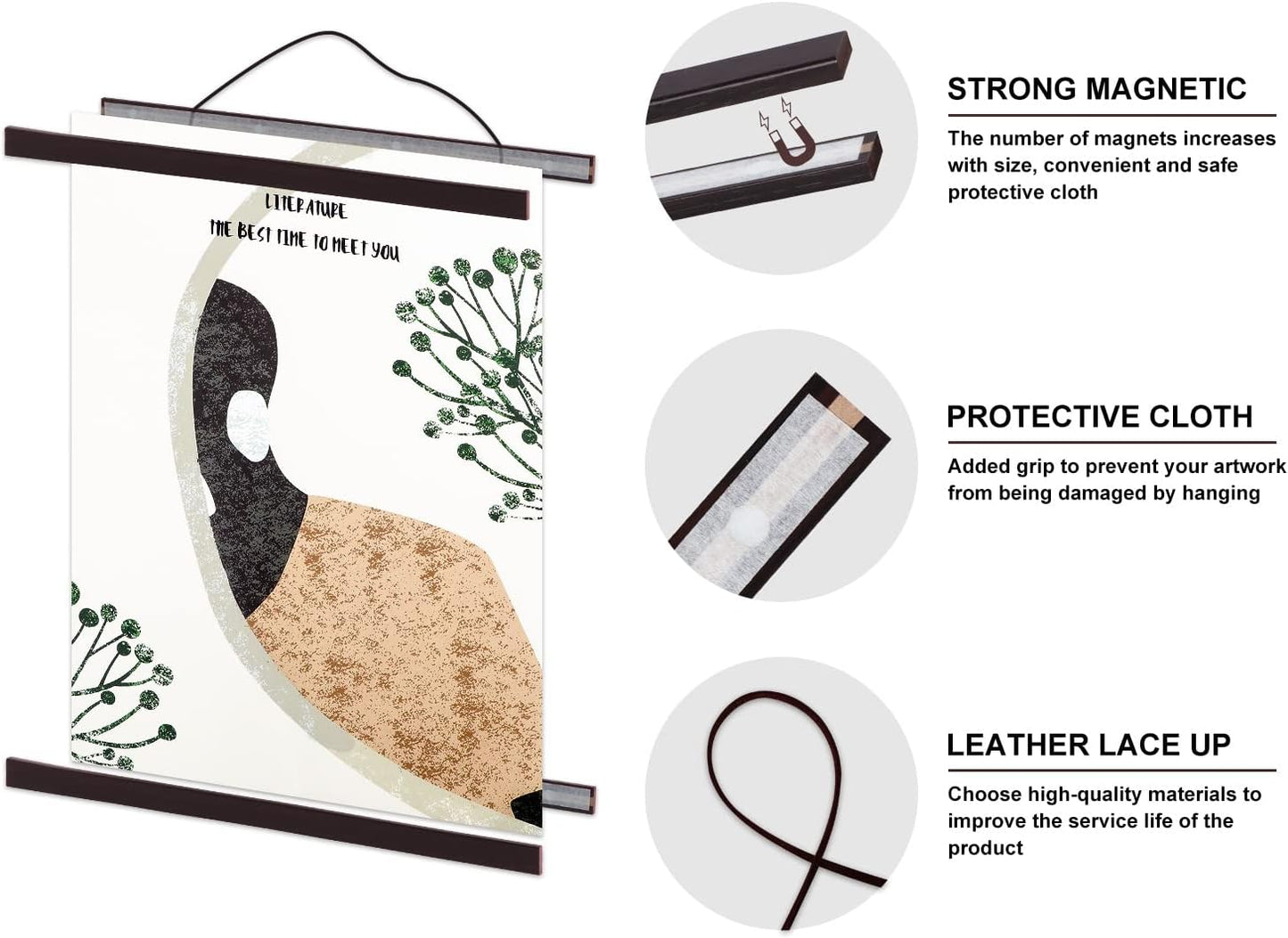 Benjia Magnetic Light Wood Poster Frame - 36x24, 36x48, 36x12 Sizes | Perfect for Canvas Art & Photos - Walnut Finish