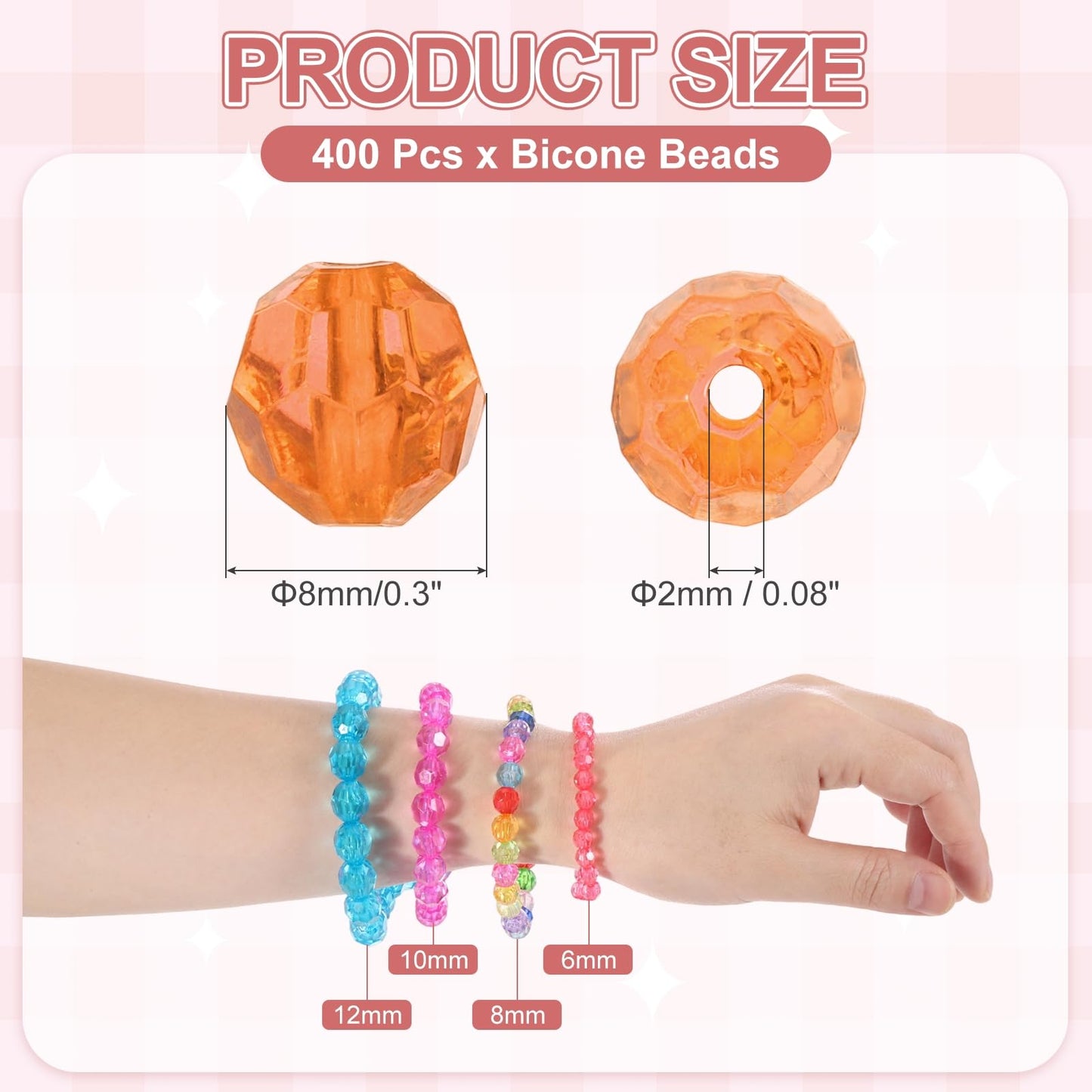 MECCANIXITY 400pcs Czech Faceted Bicone Beads 8mm Glass Spacer Bead Bulk for Jewelry Making & DIY Craft, Orange