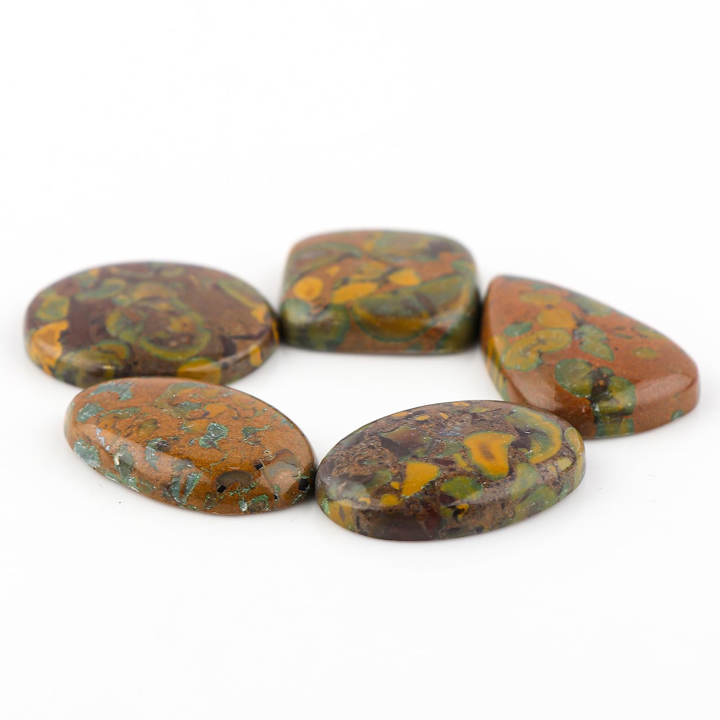 CRYSTALINES 5pcs, Wholesale Fruit Jasper Cabochons, Natural Polished Gemstones, Bulk Crystals Supplies, Loose Stones, DIY Craft-Jewelry Making, Wire Wrapping, Gem Collection