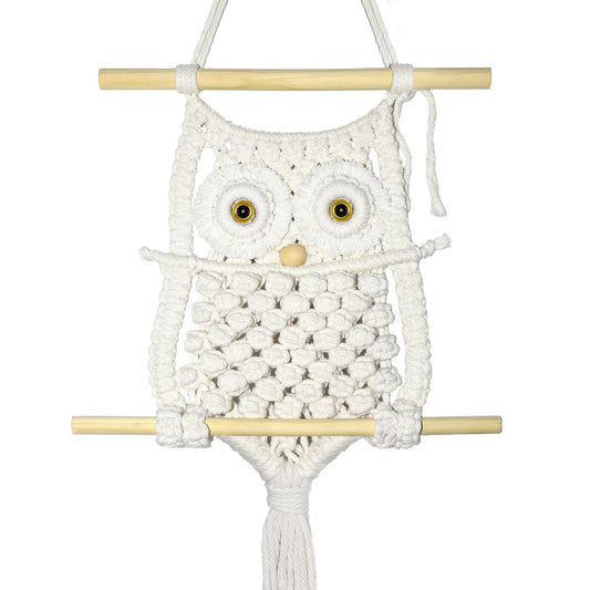 Cilkus Owl Macrame Wall Hanging – Handmade Boho Macrame Wall Decor, Macrame Wall Art Tapestry, Boho Wall Hanging Owl Decor for Bedroom, Living Room, Nursery – Beige (Beige-Large)