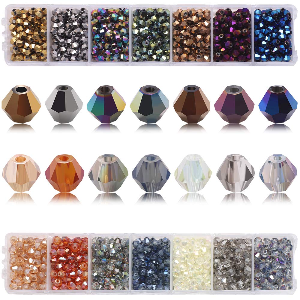 Crystal Glass Beads for Jewelry Making, Faceted Crystal Beads 4MM Bicone Shaped Bead for Bracelet Nacklace Earrings DIY Beading (14 Colors &1400pcs Total)