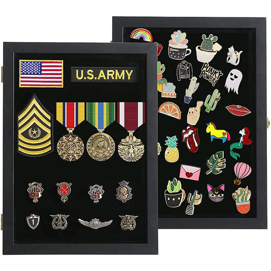 Verani Pin Display Case - 11x14 Pin Collection Display with Uv Protection Acrylic Door for Military Medals, Beach Tags, Jewelry Pins, Pin Gift, Insignia Ribbons, Pin Enthusiast Collectibles, Black