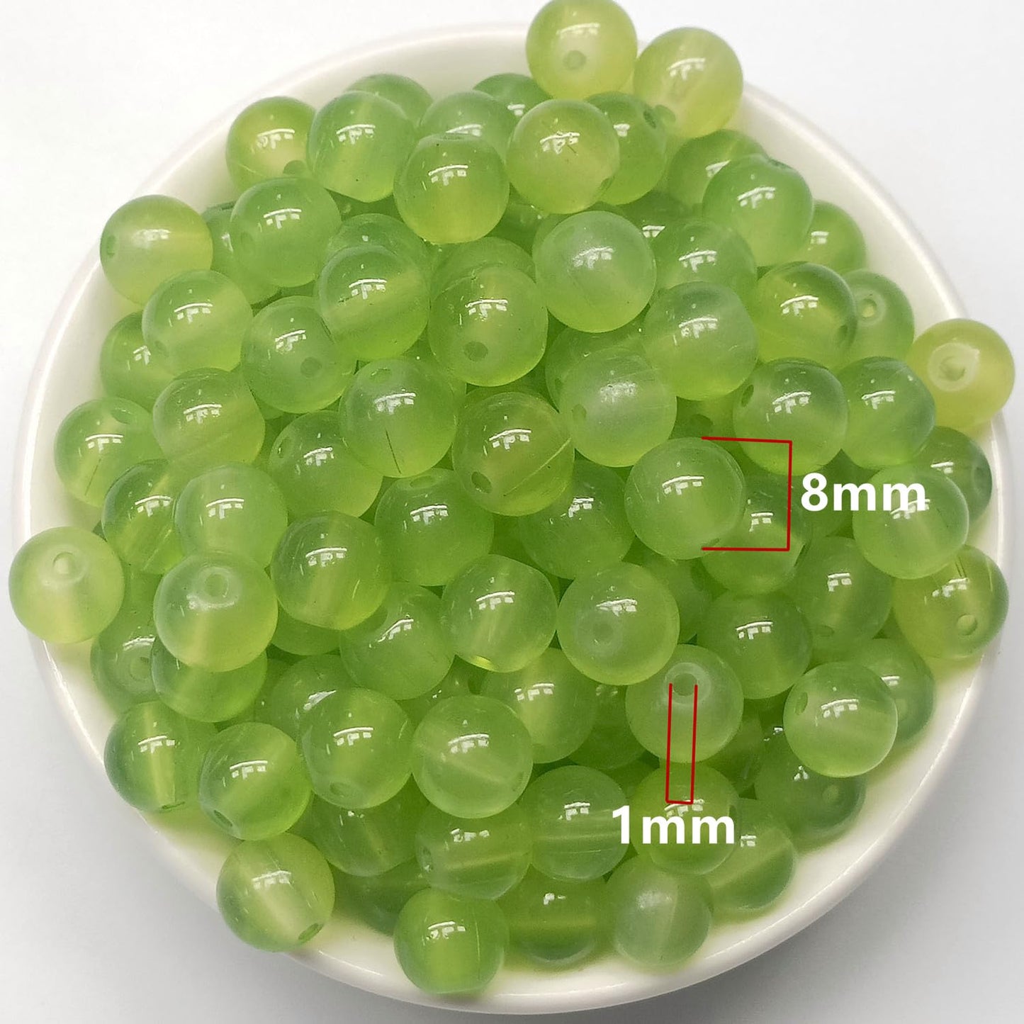 200PCS Glass Beads 8mm Glass Beads for Bracelets Necklaces Jewelry Making DIY Crafts (Light Green)