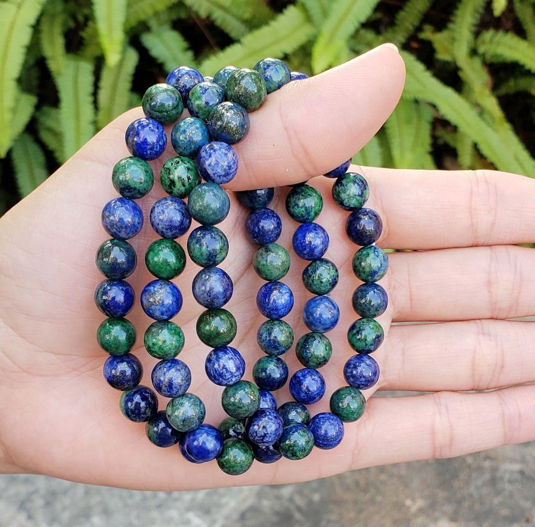 Adabele Real Natural Lapis Chrysocolla Bracelet 8.5 inch Stretch Gemstone Beaded Bracelet Chakra Healing Crystal Stone Jewelry Women Mom Gift (Unisex) GB8-D21