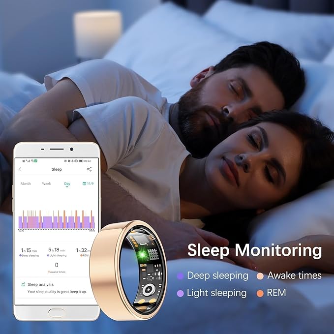 Health Tracker Ring, Smart Health Ring for Women Men with Heart Rate, Blood Oxygen, Sleep Monitor, Steps,Calories, No Subscription Fee, IP68 Waterproof Smart Ring for iPhone & Android (Rose Gold, 9#)