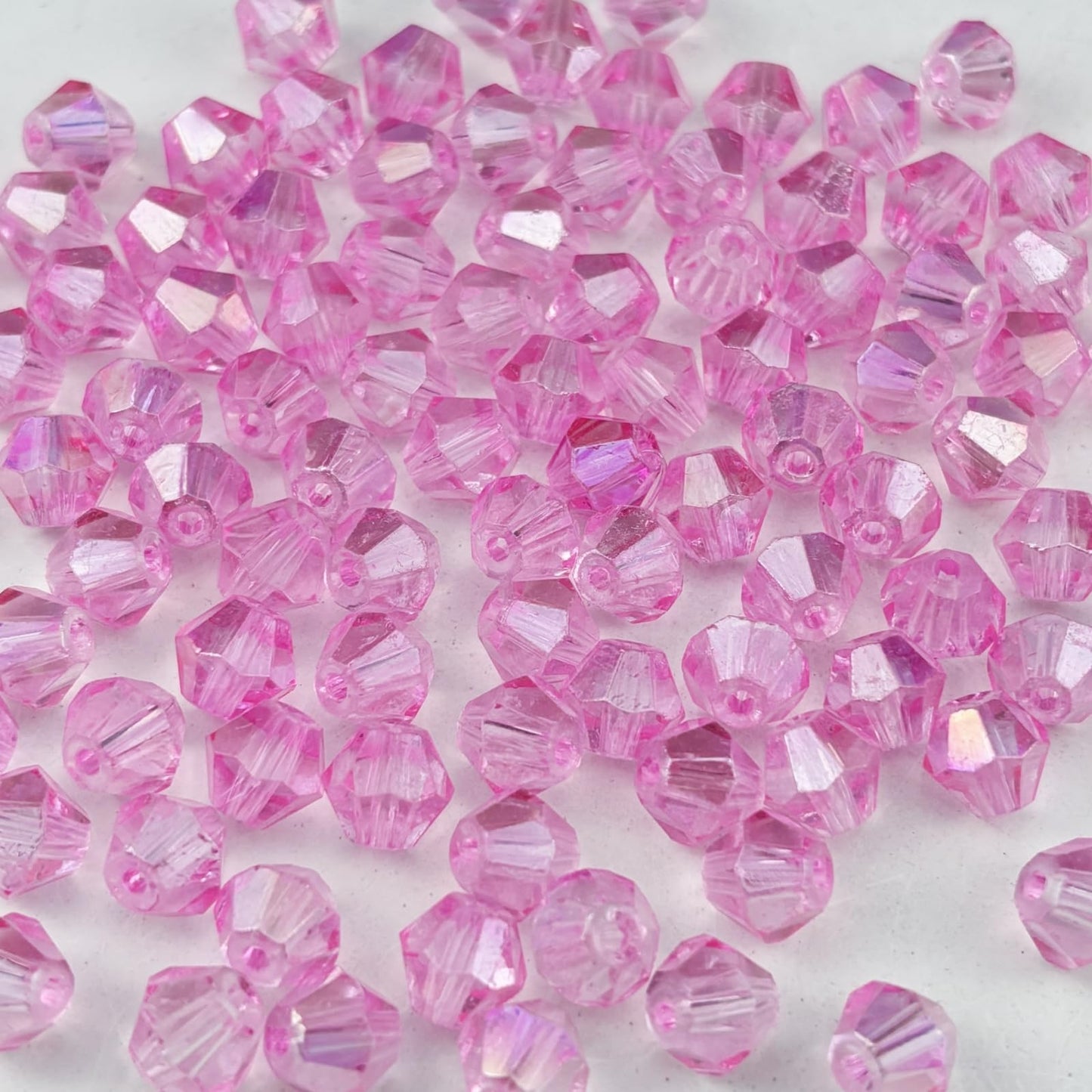 Pinhoollgo 200pcs 6mm Bicone Crystal Glass Beads Faceted Bicone Crystal Beads Bulk Glass Spacer Beads for Bracelets Necklace Pendants Earrings DIY Jewelry Craft Making(Crystal Pink AB)