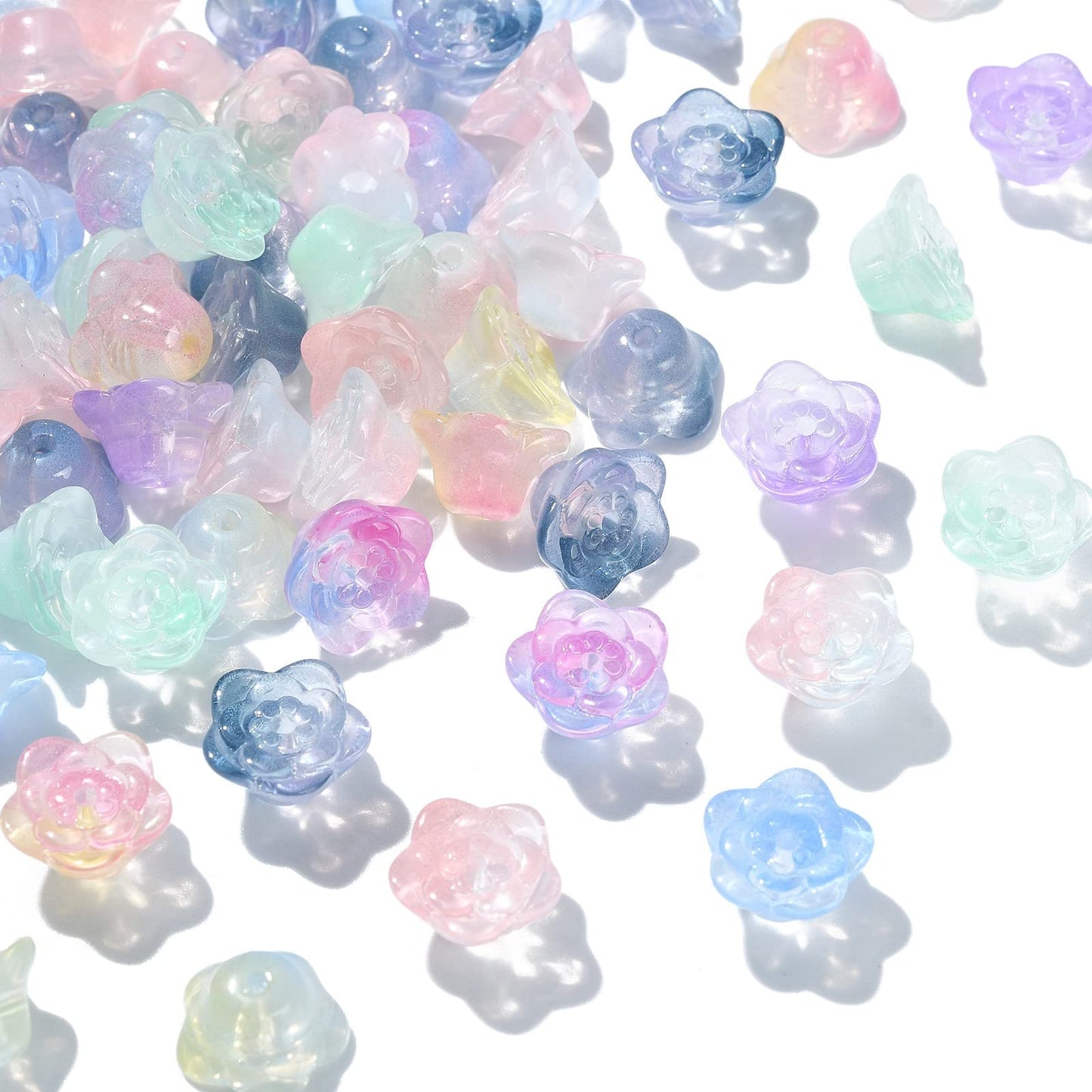LiQunSweet 100 Pcs Gradient Handmade Lampwork Crystal Glass Beads Flower Beads Spacer for Jewelry Making Bracelet Earrings Necklace