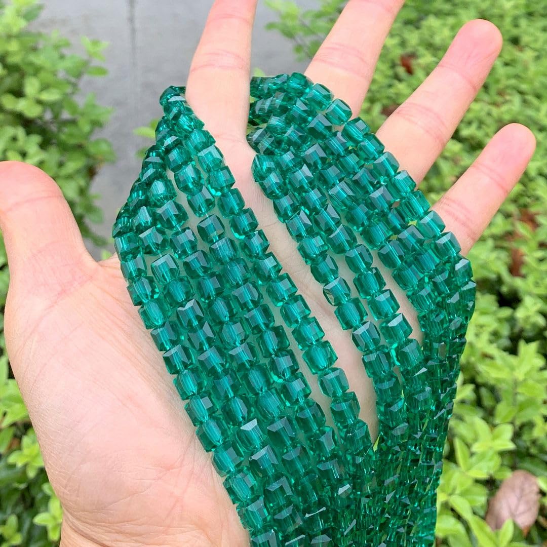 200pcs Czech Faceted Cube Crystal Glass Loose Beads Spacer Bulk 6mm (0.24 Inch) Emerald Green for DIY Jewelry Craft Making CCC624