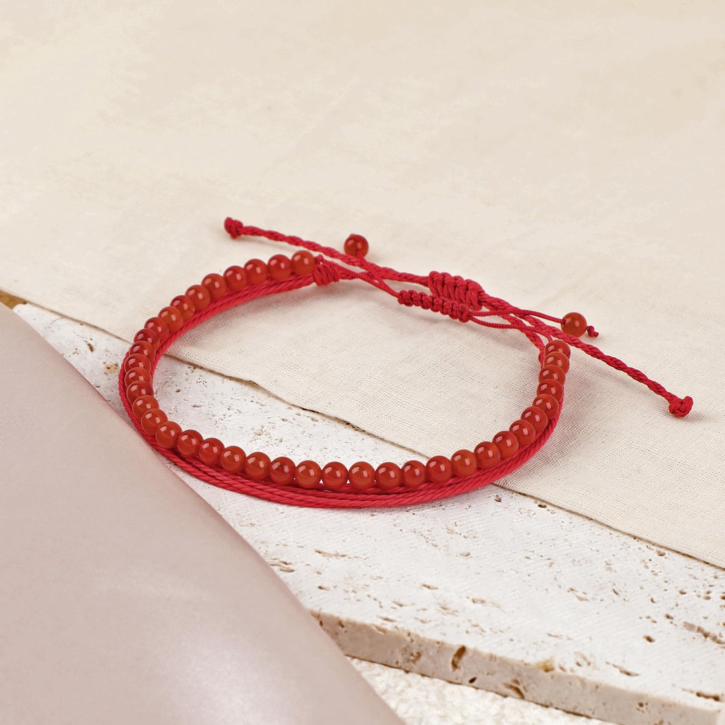 LPBeads 4mm Red Carnelian Bracelet with Handmade Rope Bracelet Size Adjustable Natural Stone Crystal Healing Bracelets Gifts for Unisex Adults