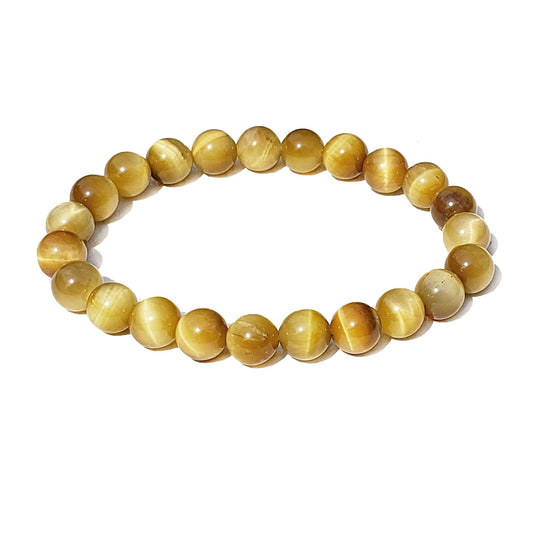 chengmu 8mm Golden Tiger Eye Stretch Bracelet for Women Natural Handmade Round Beads Semi Precious Gemstone for Crystal Elastic Beaded Bracelet 7.5"