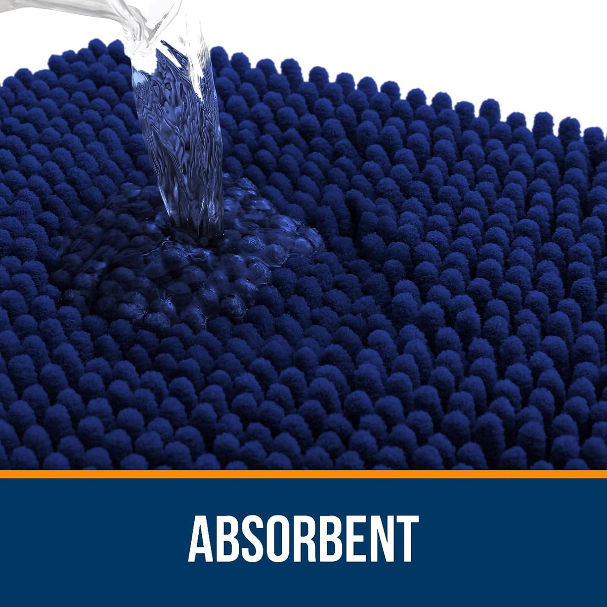 OLANLY Bathroom Rugs - Extra Soft Chenille Bath Mats with Rubber Backing | Quick Dry, Machine Washable, Navy 35x24