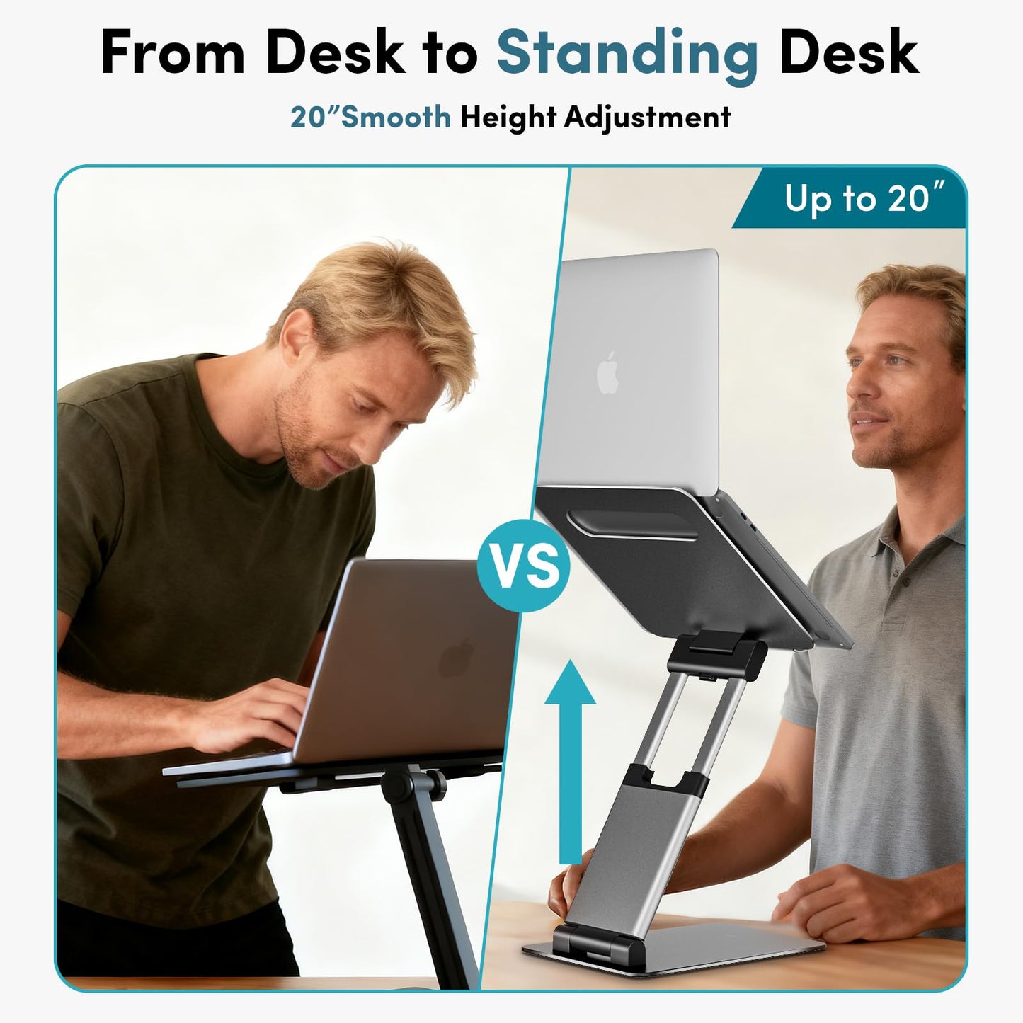 Lifelong Ergonomic Adjustable Laptop Stand for Desk - Height Up to 20" Portable Computer Laptop Riser Holder, Fits All MacBook Air & 10 15 17 Inches Laptops, Back to School Gift for Men & Women