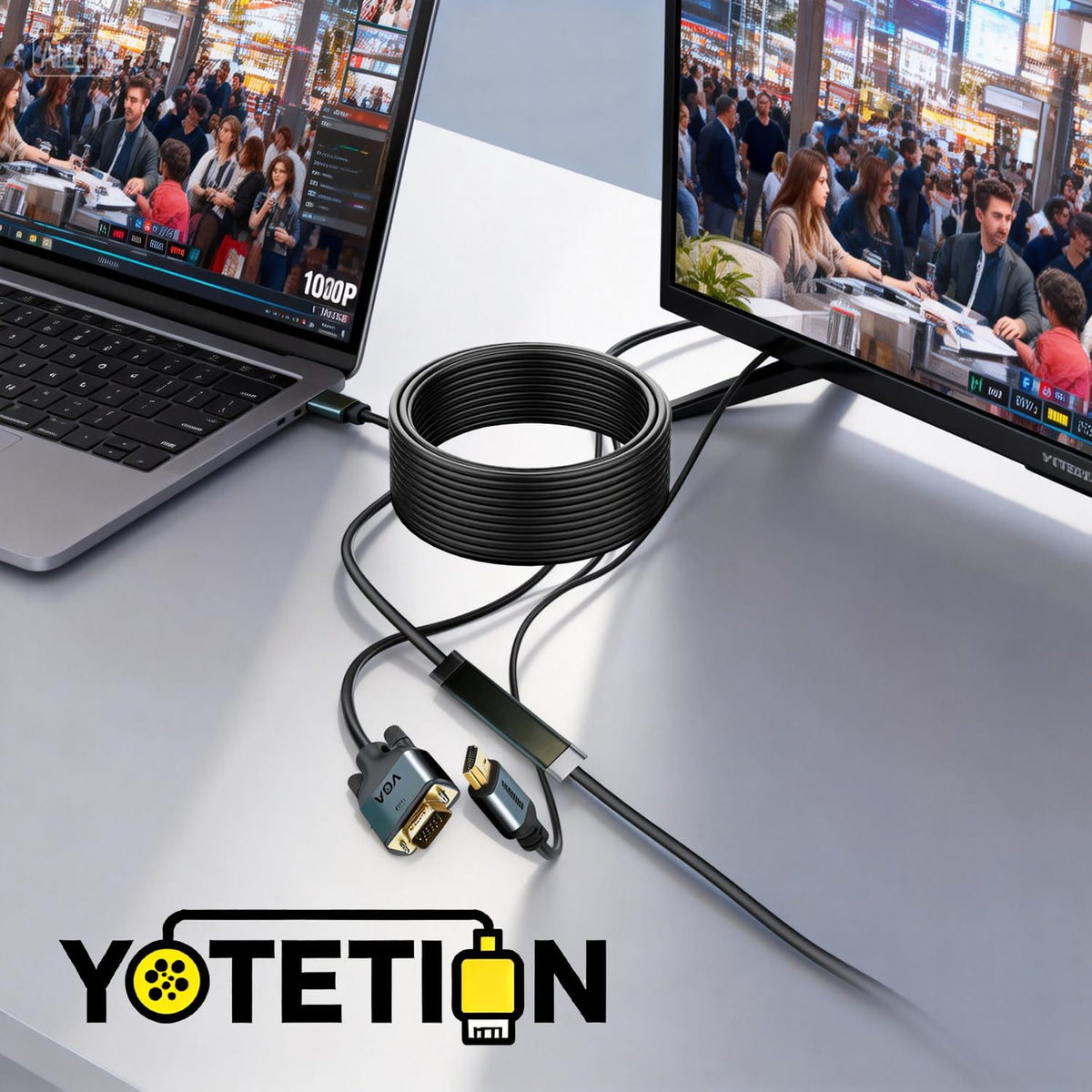 YOTETION 30FT HDMI to VGA Cable with IC, Gold-Plated HDMI to VGA Compatible for Computer, Desktop, Laptop, PC, Monitor