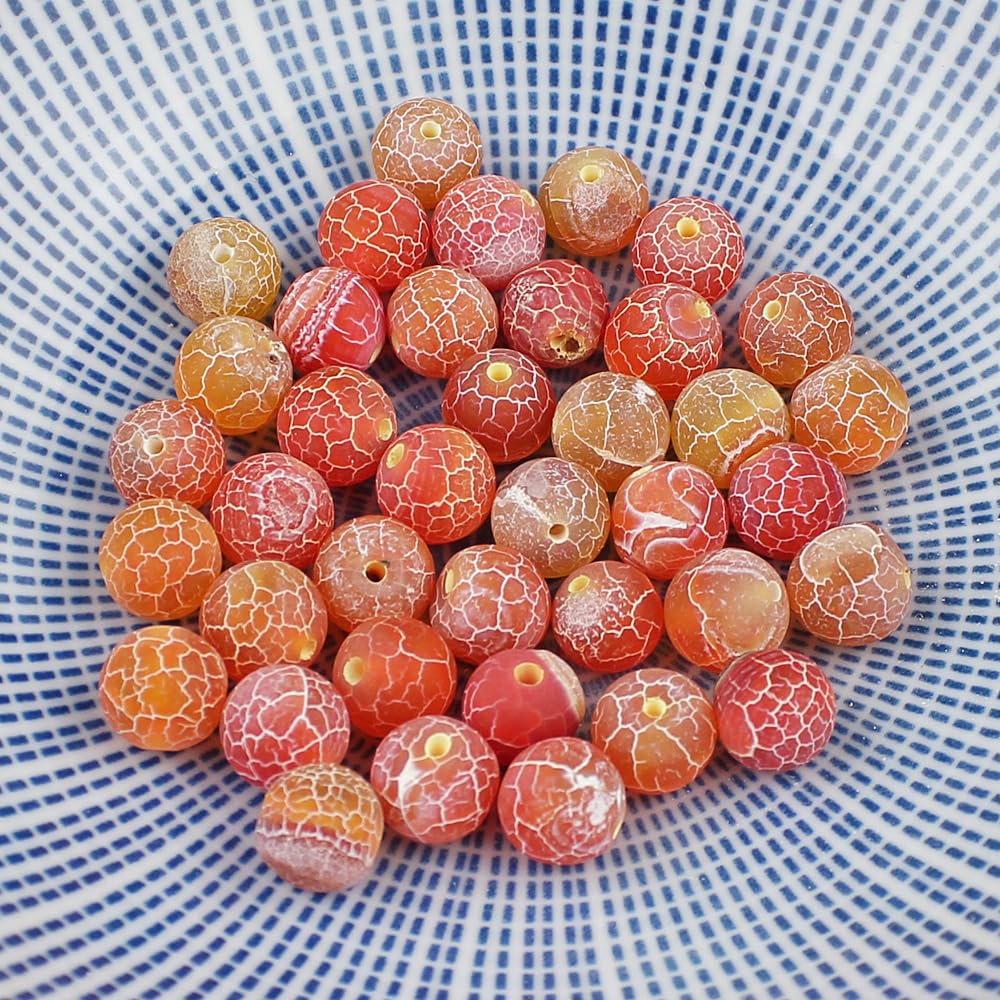 MJDCB Natural Orange Frosted Agate Round Stone Beads for Jewelry Making DIY Bracelets Necklaces (8mm)