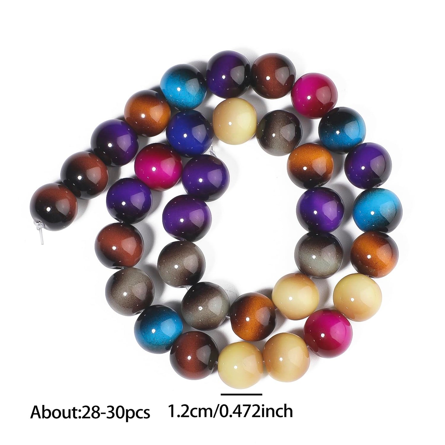 Song Xi 28PCS 12mm Mixed Color Tiger Eye Gemstone Beads for Jewelry Making, Round Smooth Glass Beads for DIY Bracelet Necklace Earring Keychain, Arts and Crafts, for Christmas Wedding Birthday