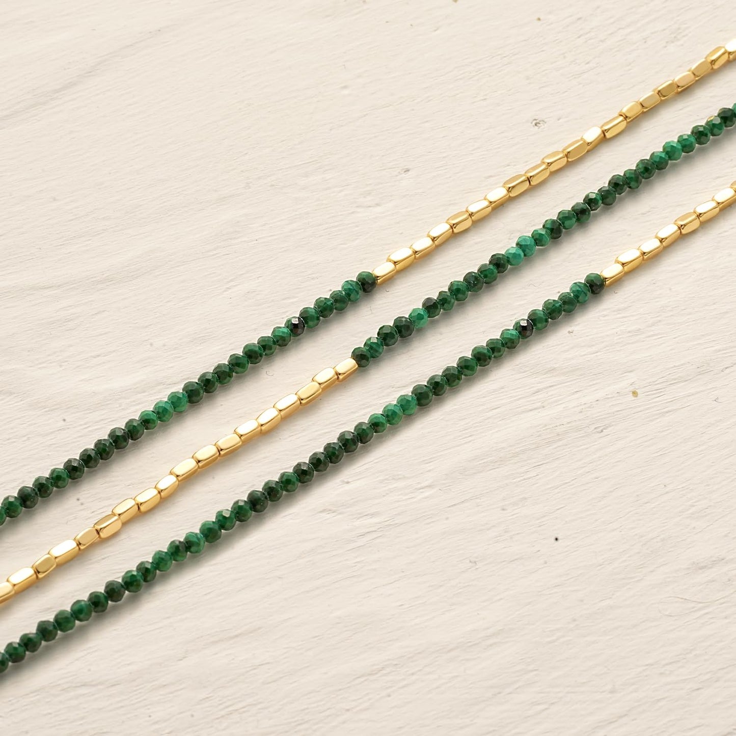 MYEARS Women Beaded Bracelet Gold Gemstone Malachite 14K Simple Dainty Handmade Chain Everyday Boho Beach Jewelry