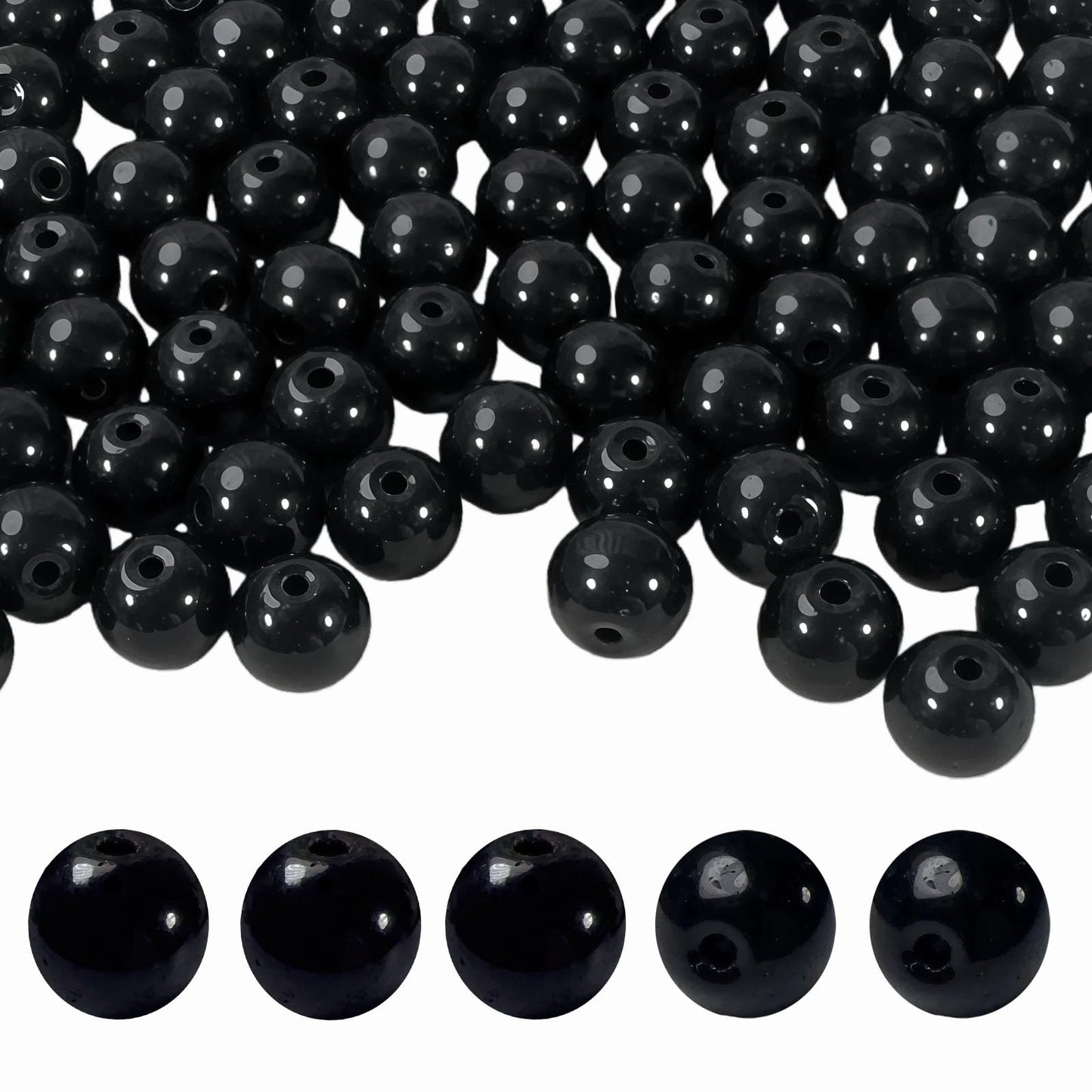 PAMIR TONG 400pcs 8mm Black Round Glass Beads for Bracelet Pretty Smooth Loose Beads for Necklace-Earring-Jewelry Making-Home Decor and DIY Crafts & Projects