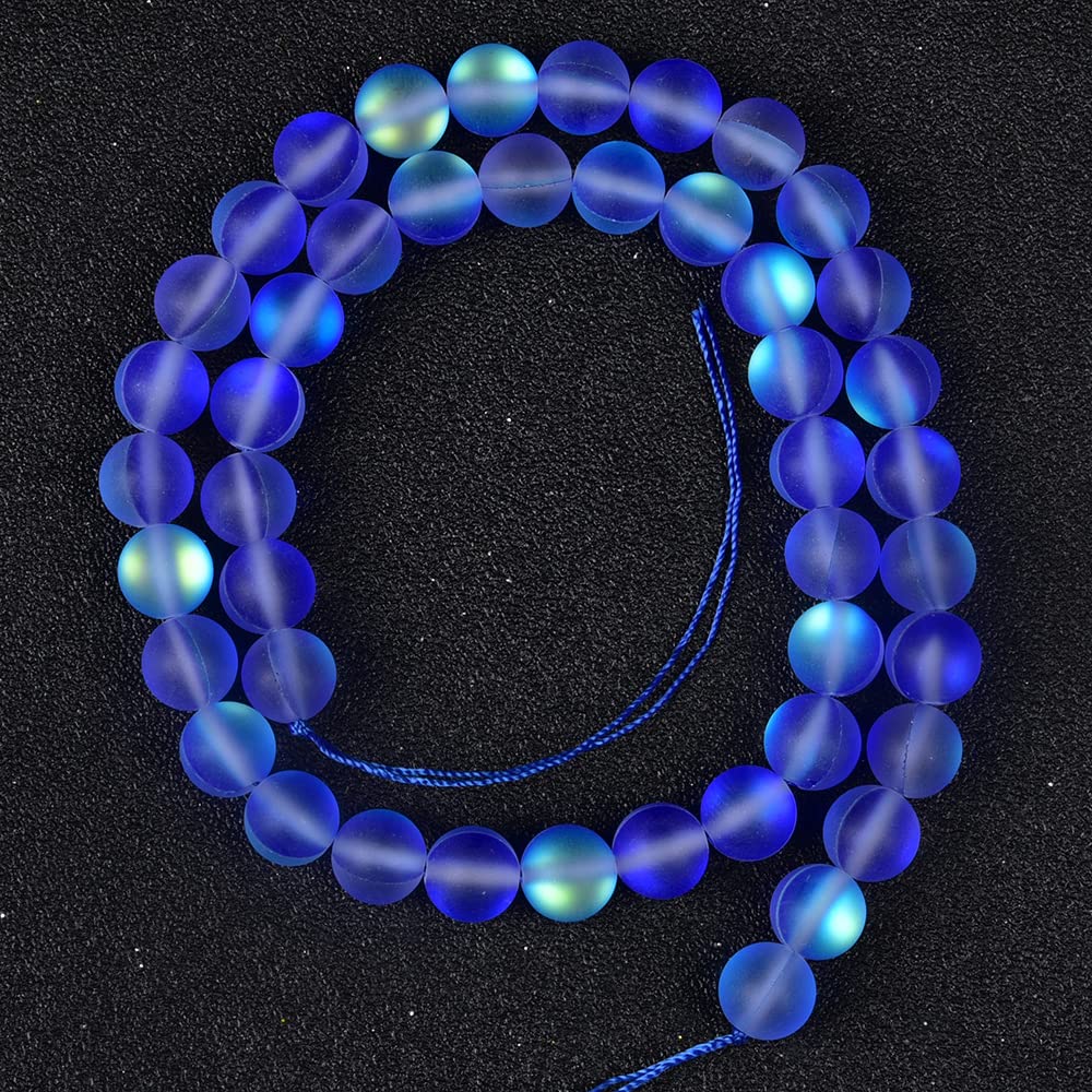 Asingeloo 38PCS 10mm Natural Blue Mystic Aura Quartz Gemstone Frosted Matte Titanium Round Loose Spacer Beads 15 inch Full Strand Crystal Healing Power Quartz