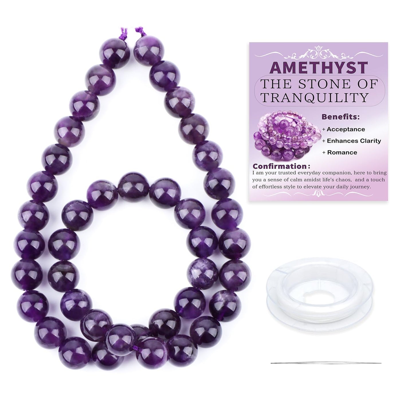CMBYN Natural Stone Beads Round Genuine Real Stone Beading Strand Loose Gemstones DIY Smooth Bead for Bracelet Necklace Earrings Jewelry Making (Amethyst, 10mm 36 Pieces)