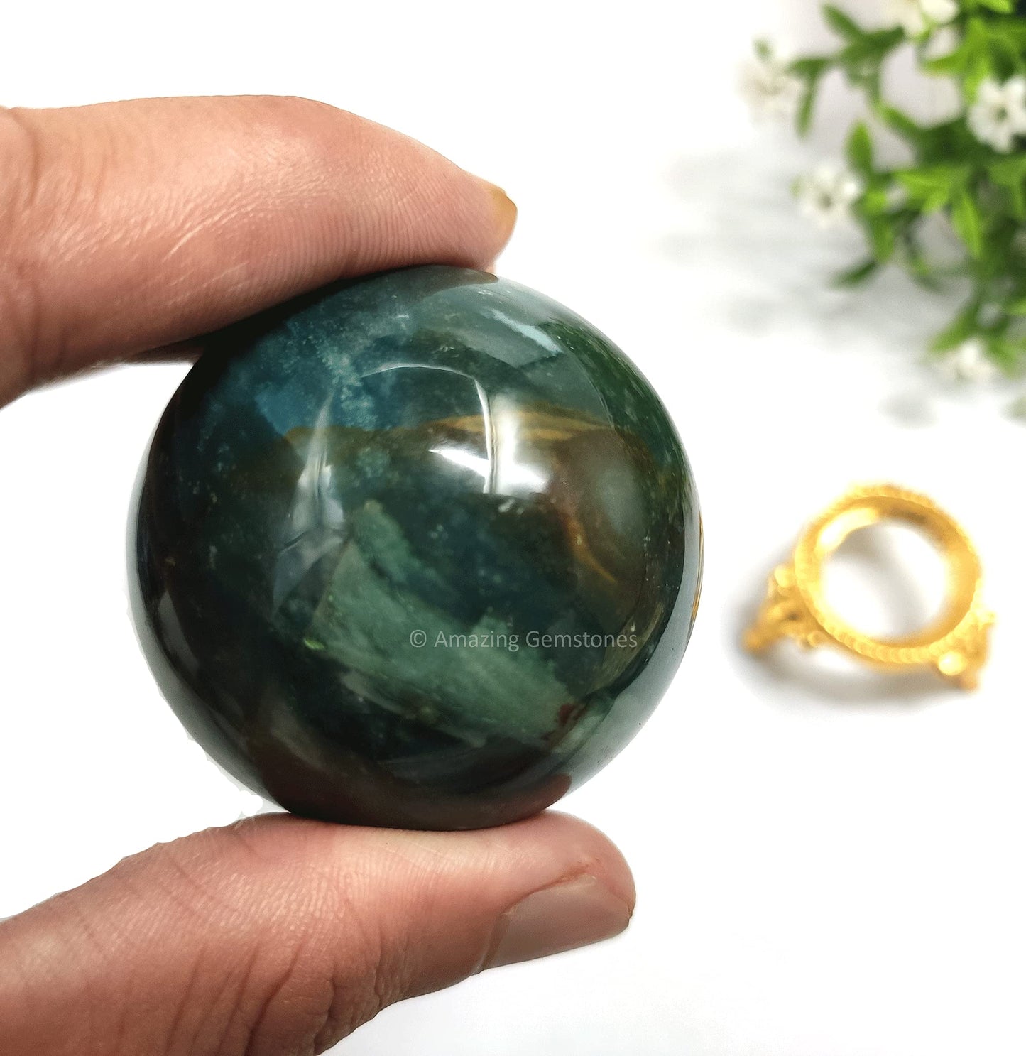 Amazing Gemstone Bloodstone Crystal Sphere Round Ball with Sphere Holder Stand, Natural Healing Stone Sphere for Massage Meditation Crystal Grid Witchcraft Supplies Reiki Yoga