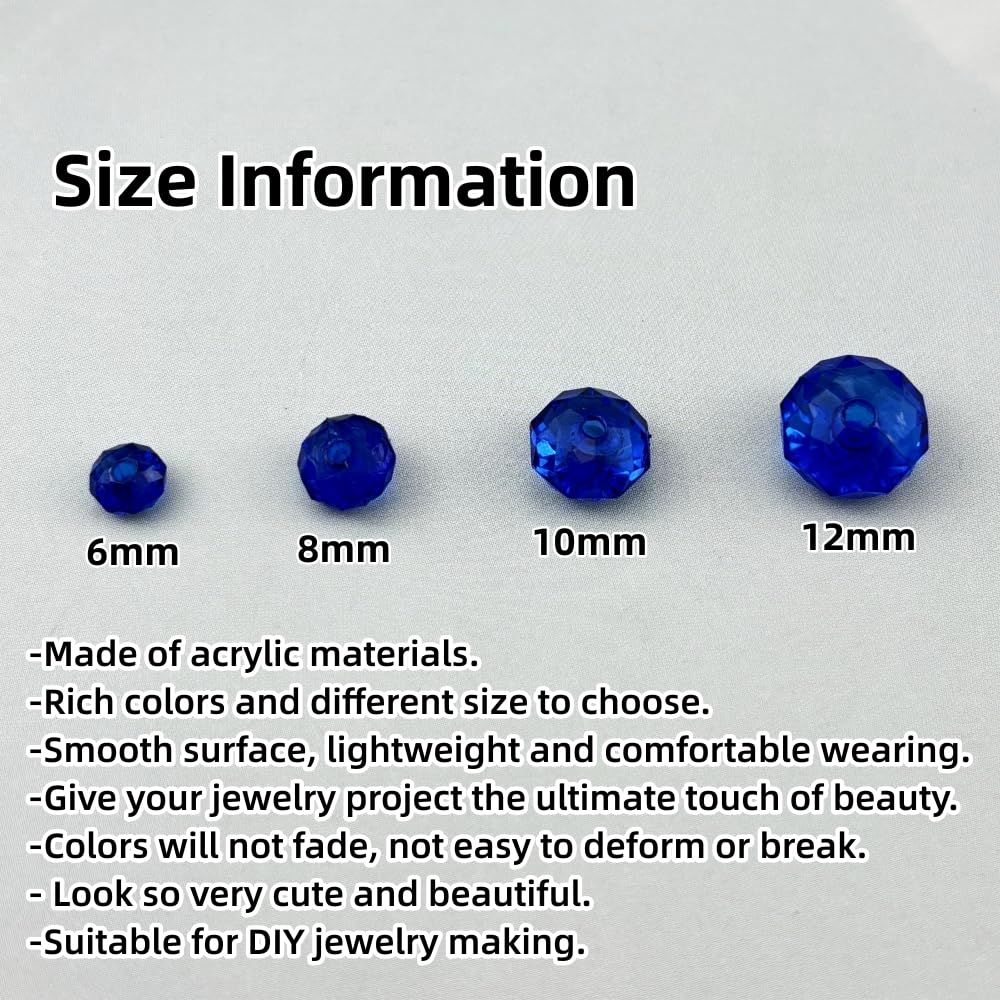 YHYPOCI 200pcs 10mm Acrylic Crystal Beads, Faceted Rondelle Acrylic Spacer Beads for Wind Chimes Bracelet Necklace Earring Keychain Jewelry Making DIY Crafts(Sapphire Blue)