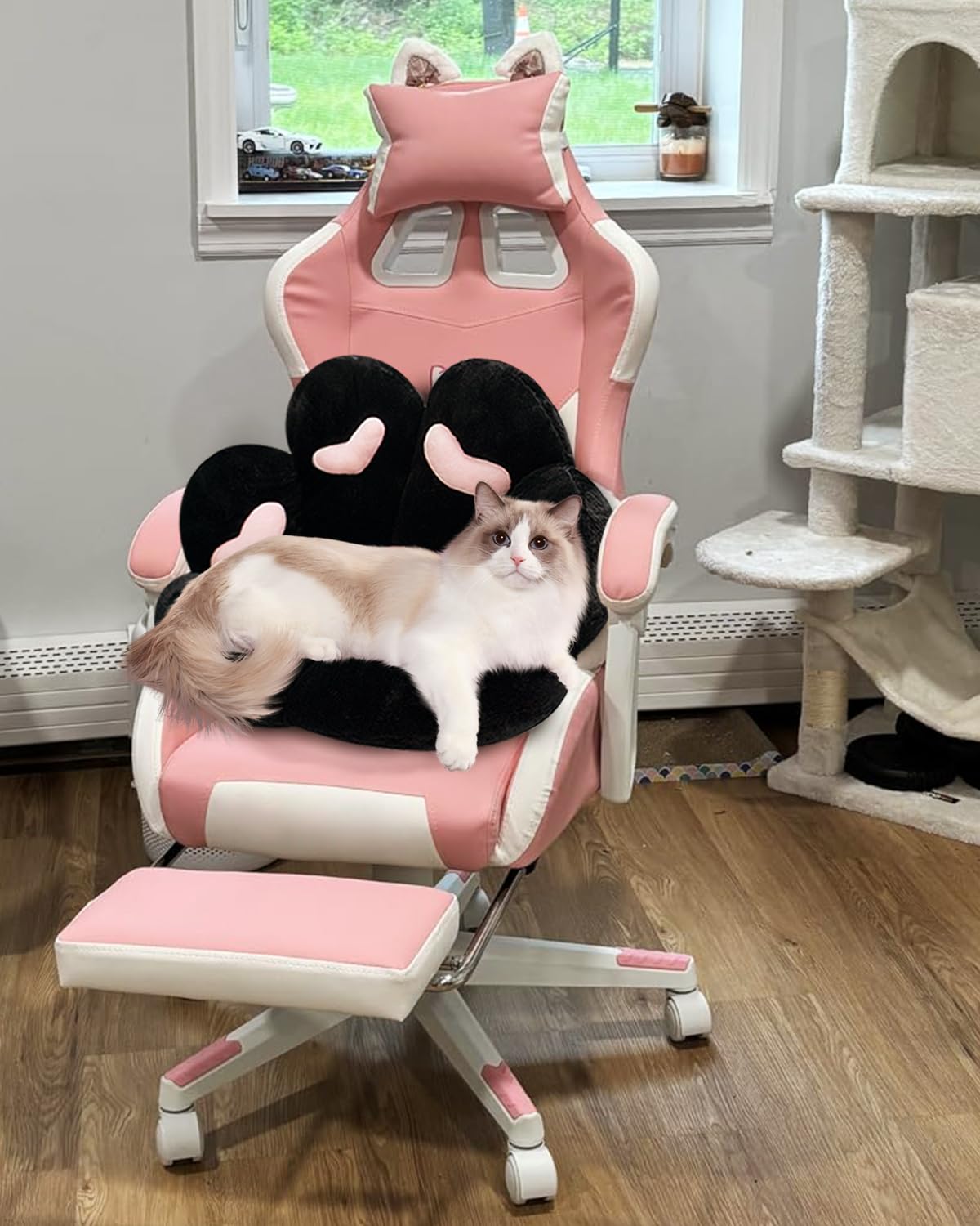 MOONBEEKI Cat Paw Cushion Chair Comfy Kawaii Plush Seat Cushions Shape Lazy Pillow for Gamer Chair 28"x 24" Cozy Floor Cute Seat Kawaii for Girl Worker Gift, Dining Room Bedroom Decorate Black