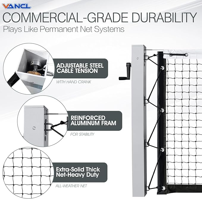 Pro Pickleball Net Portable with Wheels – 22ft Heavy Duty Pickleball Net System with Sturdy Aluminum Frame for Outdoor & Indoor – Nylon Net & Carrying Bag for Pickleball, Tennis, Badminton