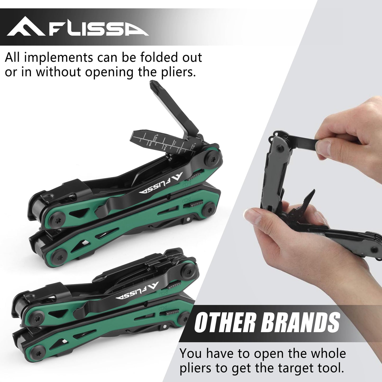 FLISSA 16-in-1 Multi Tool Pliers, Gifts for Men, Stainless Steel EDC Multitool with Pocket Knife, Belt Clip and Oxford Pouch, Self-locking Multipurpose Utility Multi-Tool for Camping Survival Outdoor