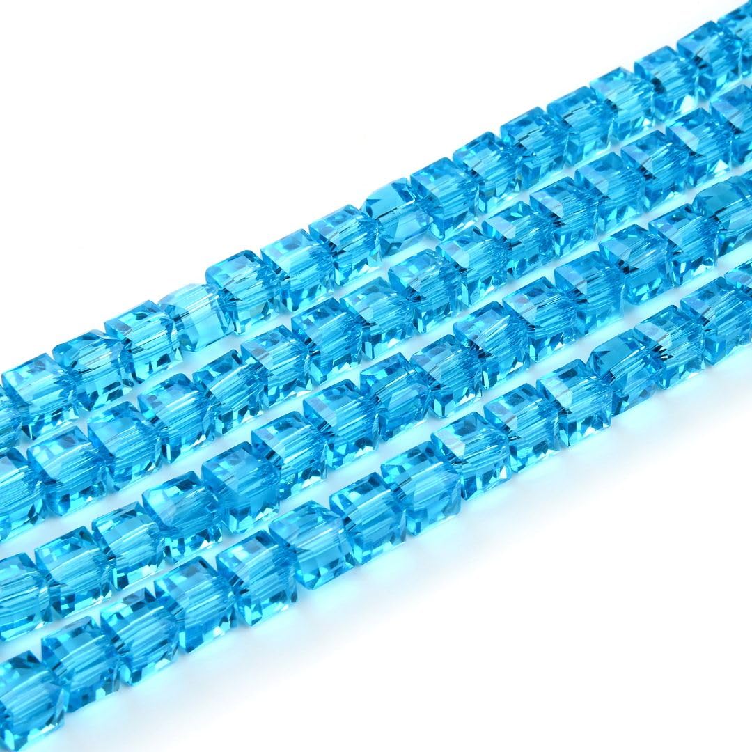 200pcs Czech Faceted Cube Crystal Glass Loose Beads Spacer Bulk 6mm (0.24 Inch) Aqua Blue for DIY Jewelry Craft Making CCC610