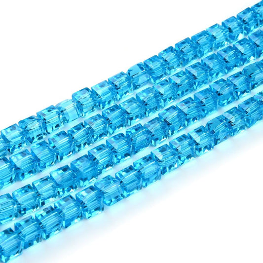 200pcs Czech Faceted Cube Crystal Glass Loose Beads Spacer Bulk 6mm (0.24 Inch) Aqua Blue for DIY Jewelry Craft Making CCC610